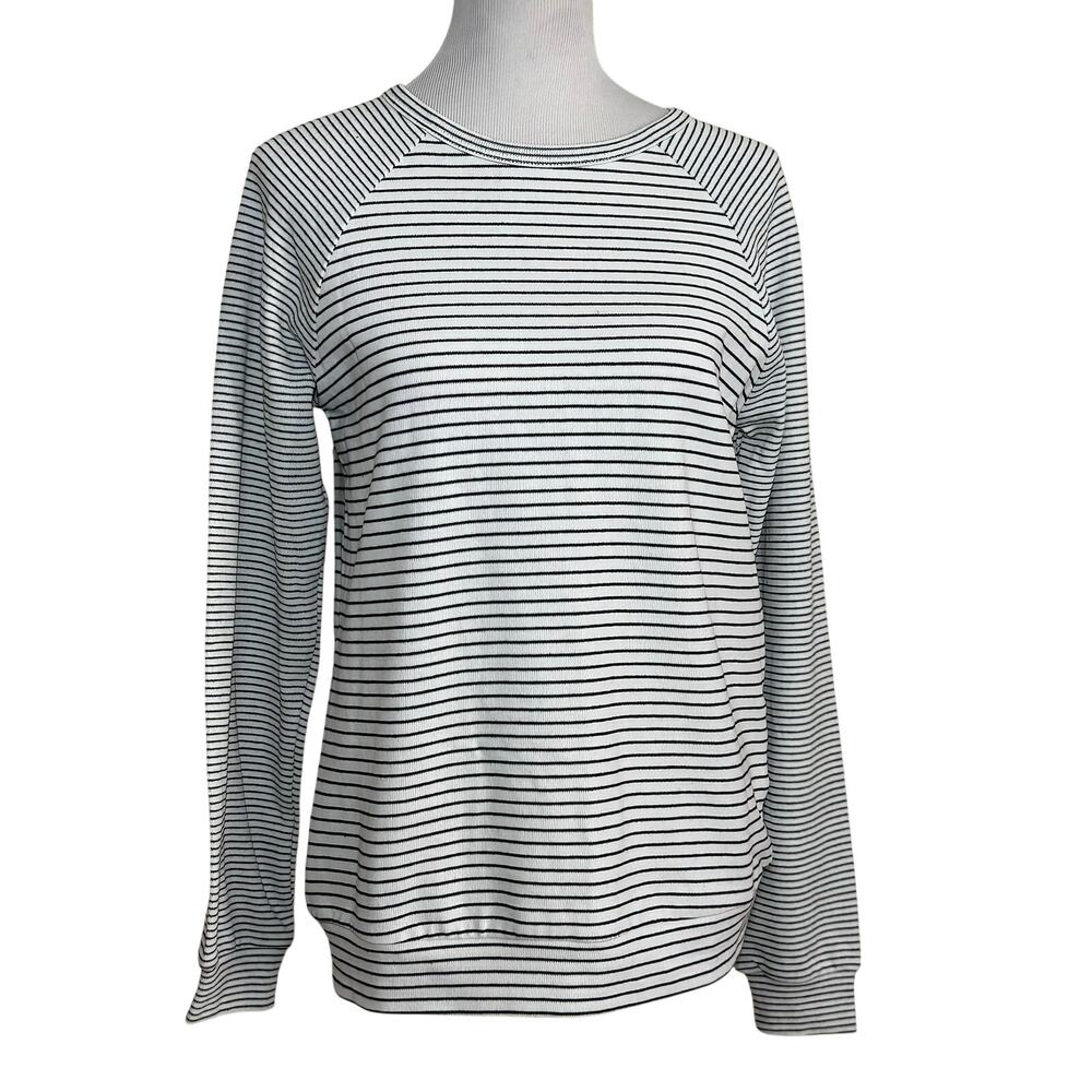 Doe & Rae Black White Striped Long Sleeve Crew Neck Top Sz S NWT